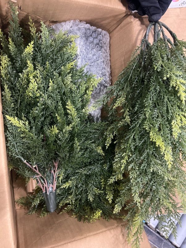 Photo 1 of ***(PARTIAL SET/ ONLY 1 TREE)***3FT Artificial Cedar Trees 2 Pack, UV Protected Fake Outdoor Evergreen Topiary Potted Plants, Lifelike Artificial Cypress Shrubs for Porch Patio Garden Home Office Decor