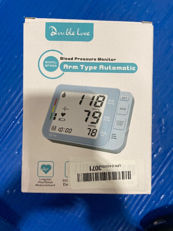 Photo 1 of ***(MISSING CORD/ UNABLE TO TEST ITEM)***Double love Blood Pressure Monitors for Home Use with 2 Size Cuff (8.7-16.5'' & 15-21.7'' Extra Large Blood Pressure Cuff), 2x120 Memory, with USB Cable and 4 aa Batteries(Blue)