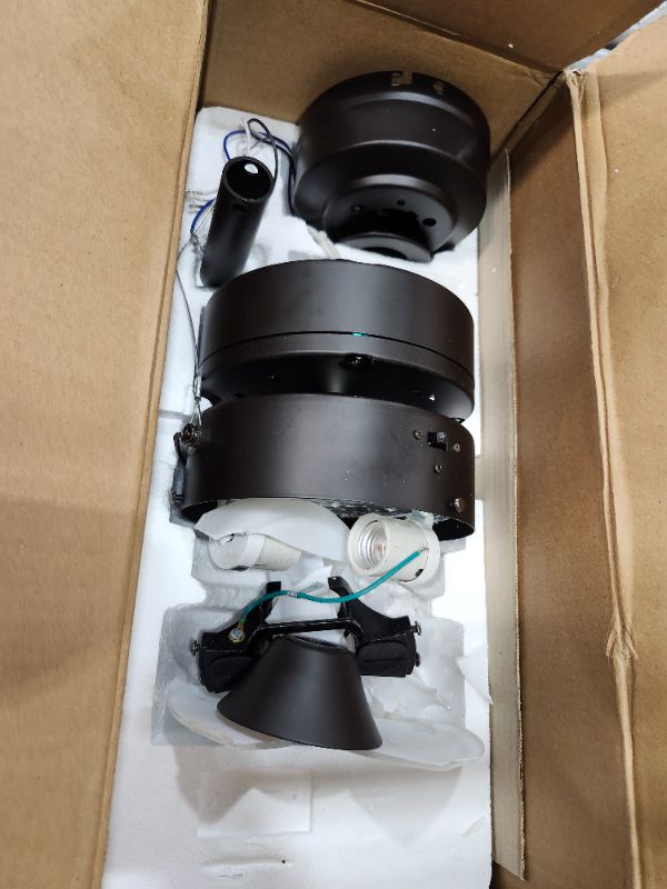 Photo 1 of **********damaged- broken glass***********
Prominence Home Reston, 42 Inch Modern Farmhouse LED Ceiling Fan with Light, Pull Chain, Dual Mounting Options, Dual Finish Blades, Reversible Motor - 51015-01 (Bronze)