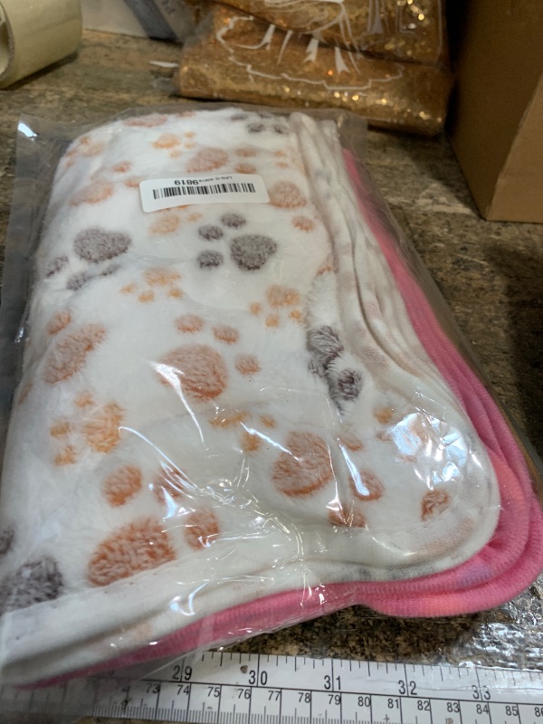 Photo 1 of 1 Pack 3 Blankets Super Soft Fluffy Premium Fleece Pet Blanket Flannel Paw Printed Throw for Dog Puppy Cat (Small 23x16'', Brown, Pink, White)