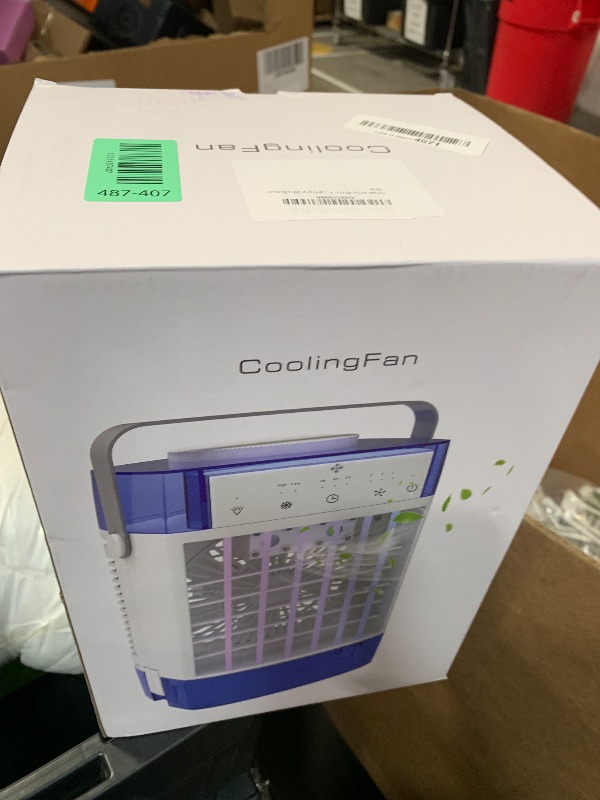 Photo 1 of ***FOR PARTS/ POWERS ON BUT FAN IS NON-FUNCTIONAL**** Portable Air Conditioner, Personal Evaporative Air Cooler with Dual Tank, 2 Mist Modes, 3 Wind Speed, USB Powered Desk Cooling Fan with 7-Color Mood Lighting for Office/Bedroom