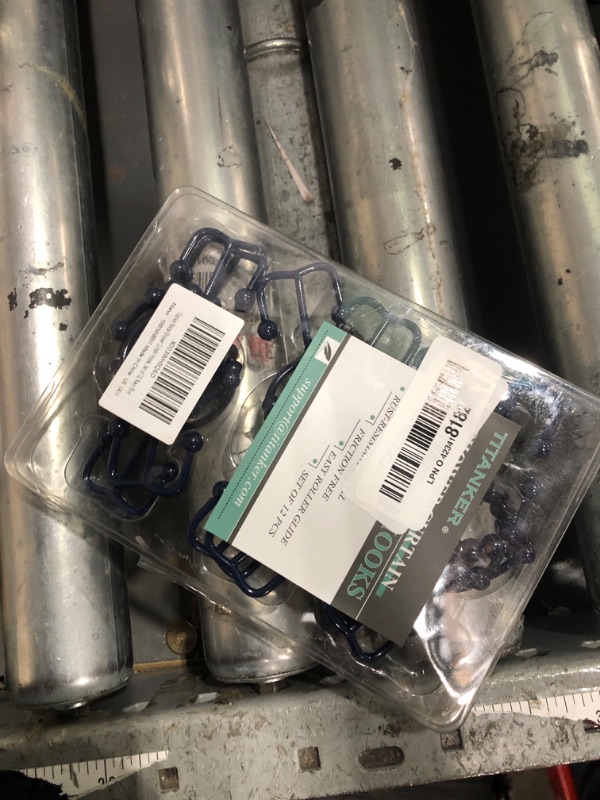 Photo 1 of *** OPENED****    Titanker Shower Curtain Hooks Rings, Rust-Resistant Metal Double Glide Shower Hooks for Bathroom Shower Rods Curtains, Set of 12 Hooks - Navy Blue