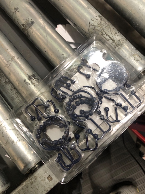 Photo 1 of *** OPENED****    Titanker Shower Curtain Hooks Rings, Rust-Resistant Metal Double Glide Shower Hooks for Bathroom Shower Rods Curtains, Set of 12 Hooks - Navy Blue