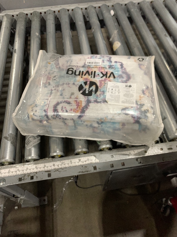 Photo 1 of VK VK·LIVING Machine Washable Rugs 4'x6' Vintage Design Washable Area Rugs with Non Slip Bottom for Living Room Bedroom Traditional Woven Carpet Stain Resistant Dining Home Office Boho Rug, Cyan&White