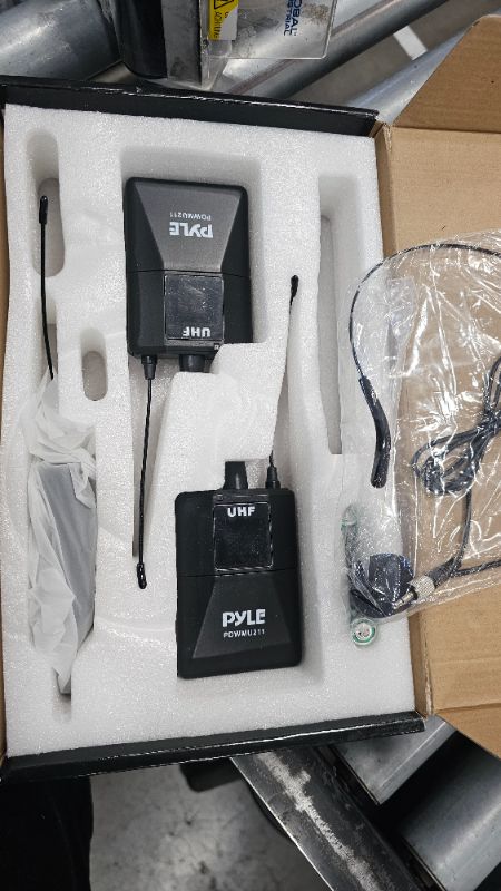 Photo 1 of ***PARTS ONLY***Pyle Dual UHF Microphone System - Portable Professional Cordless Microphone Set Wireless Mic Kit w/Headset / Lavalier Mic, Beltpack Transmitter, Receiver - Karaoke & Conference - Pyle PDWMU211,Black