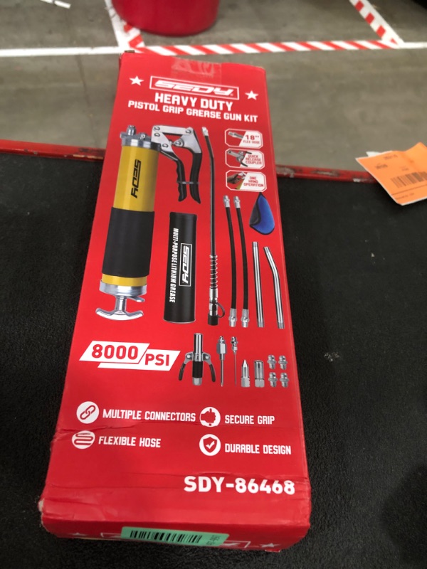 Photo 1 of 17-Piece Heavy Duty Grease Gun Kit: 14oz Grease Tube Flexible Hose Bearing Grease Pump 8000 PSI Pistol Grip Grease Guns Tool Marine Durable Connectors Adapters Extension Tubes Nozzle Easy Operation