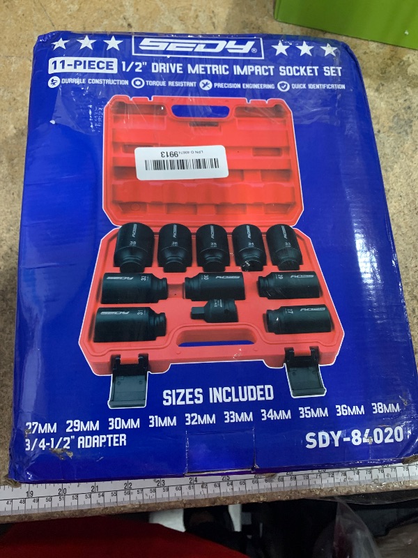 Photo 1 of 1/2 Drive Deep Impact Socket Set: 11-Piece Metric Size Wheel Axle Nut Wrench Metric Large Jumbo 27mm 29mm 30mm 31mm 32mm 33mm 34mm 35mm 36mm 38mm Spindle Joint High Torque Truck Bearing Locknut