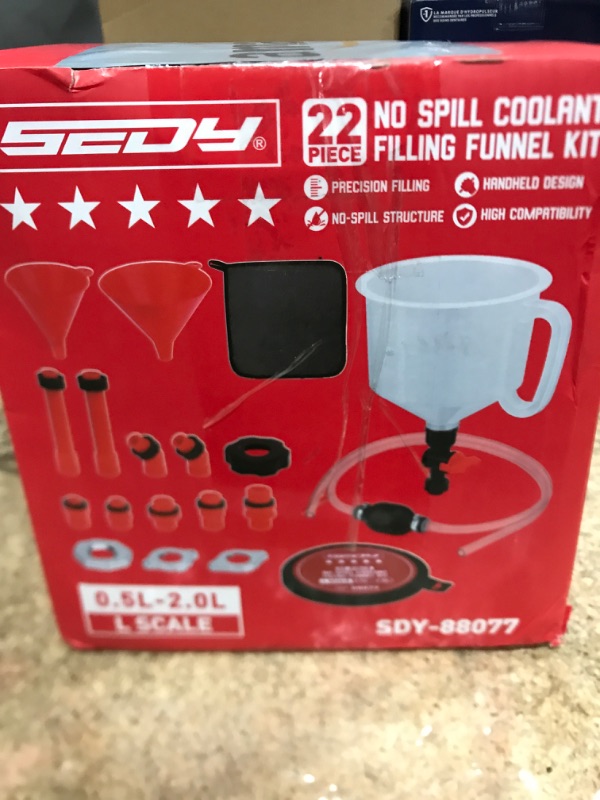 Photo 1 of 22-Piece No-Spill Coolant Filling Funnel Kit and Siphon Hose Pump, Radiator Coolant Filling Spill-Proof Funnel Kit with Adapters, Extensions, PVC Hose, Engine Oil Funnels, Towel for Universal Vehicle