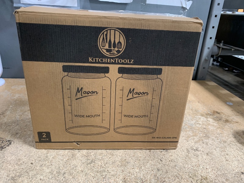 Photo 1 of 1 Gallon Glass Mason Jar with Airtight Wooden Lid, Wide Mouth Large Food Storage Container with Measurement Markings For Kitchen Pantry, Pickling, Cookies, Flour & Sugar - 2 Pack