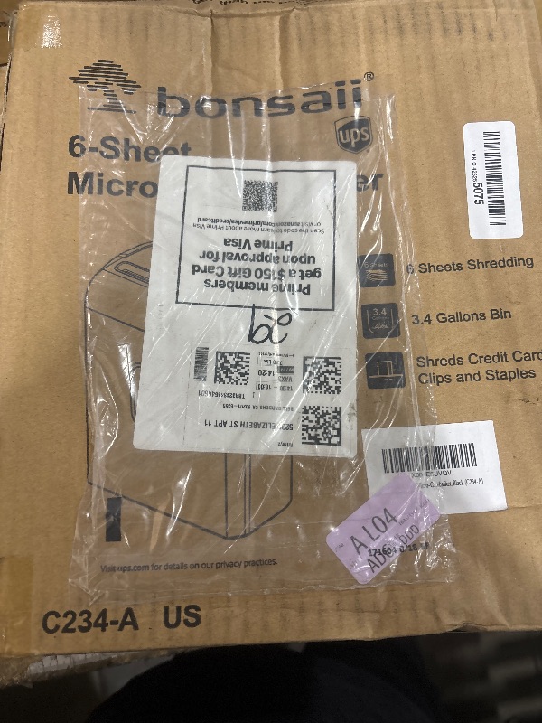 Photo 1 of **FOR PARTS ONLY/NON-FUNCTIONAL** Bonsaii 6-Sheet Micro-Cut Paper Shredder, P-4 High-Security for Home & Small Office Use, Shreds Credit Cards/Staples/Clips, 3.4 Gallons Transparent Window Wastebasket, Black (C234-A)
