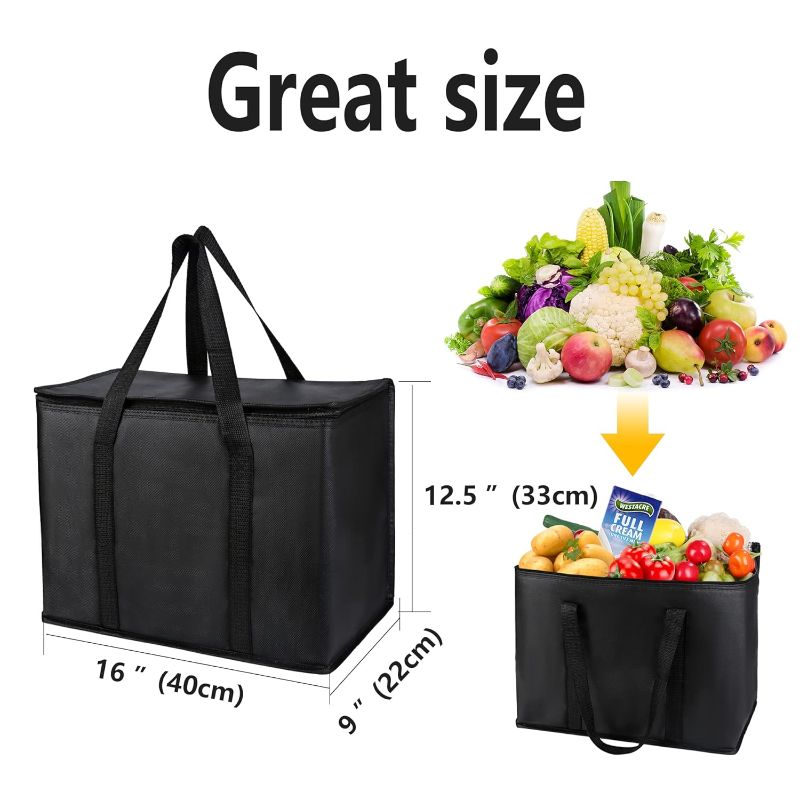 Photo 1 of ************MISSING 1***************
2-Pack, XL-Large Insulated Grocery Shopping Bags, Black, Reusable Bag,Thermal Zipper,Collapsible,Tote,Cooler,Food Transport hot and Cold,Camping, delivery Groceries Freezer