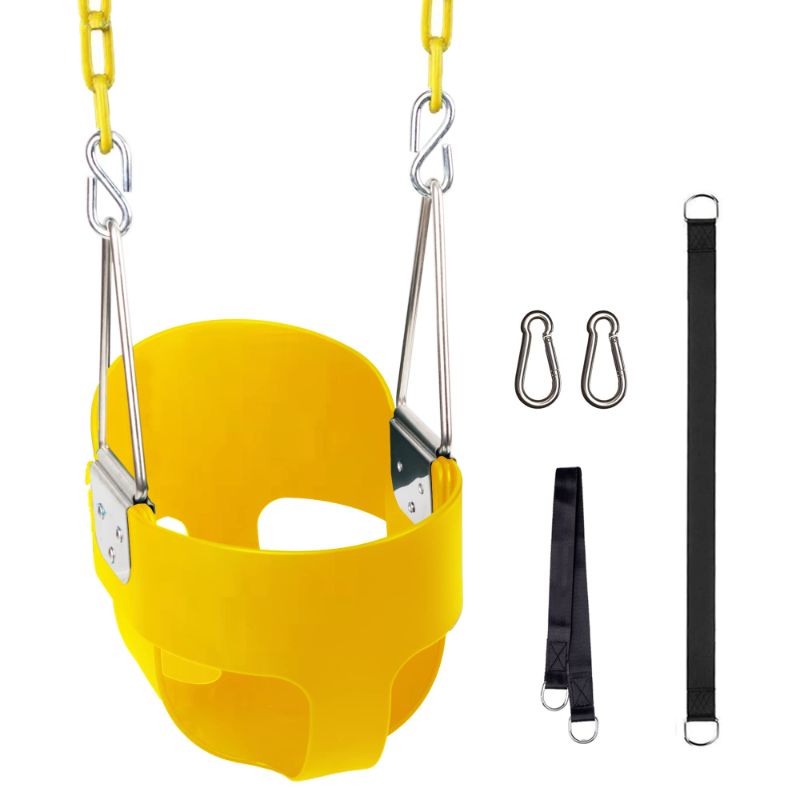 Photo 1 of ************MISSING THE PIECES ON THE RIGHT OF STOCK PHOTO************
KINSPORY Toddler Swing, 59" Coated Heavy-Duty Iron Chains Baby Swing Outdoor, High Back Full Bucket Infant Swing Seat with Tree Straps for Swing Sets Backyard Outdoor Indoor (Yellow)