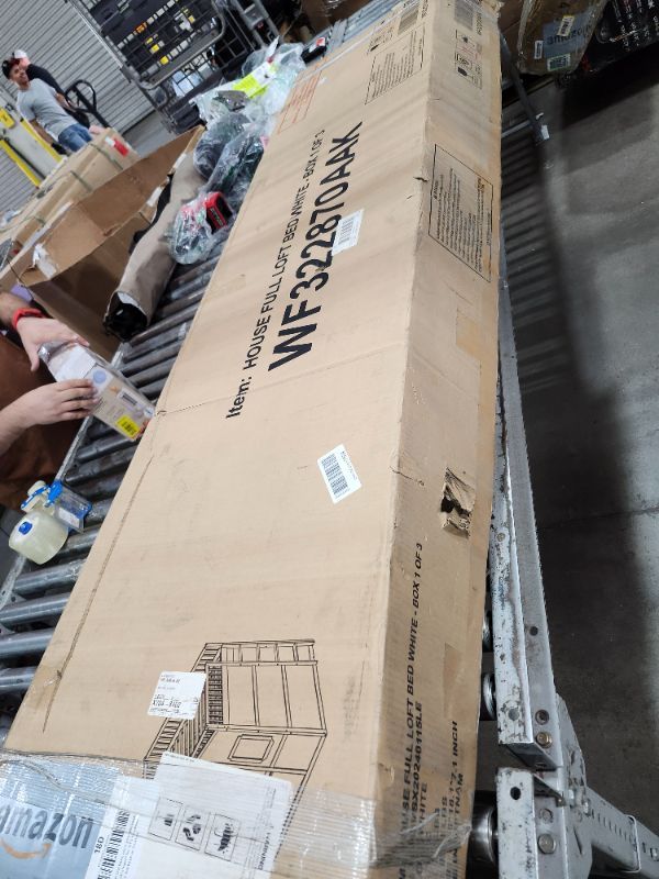 Photo 1 of **************INCOMPLETE ITEM, THIS IS ONLY BOX #1 OUT OF 3****************
EOVTK Kids Full Size House Loft Bed with Storage Wardrobe and 2 Windows, Wood Playhouse Loftbed with Ladder & Safety Guardrail for Girls Boys Bedroom, White