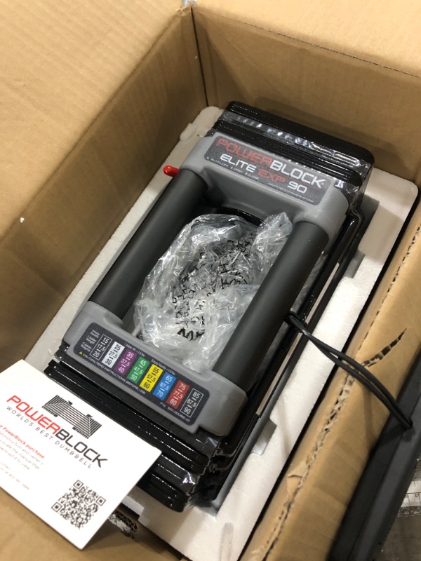 Photo 1 of *** PARTIAL SET - MISSING ONE *** PowerBlock Elite EXP Adjustable Dumbbells, Sold in Pairs, Stage 1, 5-50 lb. Dumbbells, Durable Steel Build, Innovative Workout Equipment, All-in-One Dumbbells, Expandable with Expansion Kits
