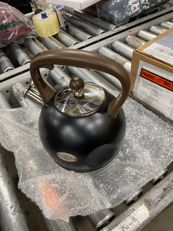 Photo 1 of **DENTED**Tea Kettle Whistling Teapot for Stovetop : 2.64 Quart Food Grade Stainless Steel Tea Pot with Ergonomic Handle, Loud Whistle Camping Kettle for Tea, Coffee, Milk - Black