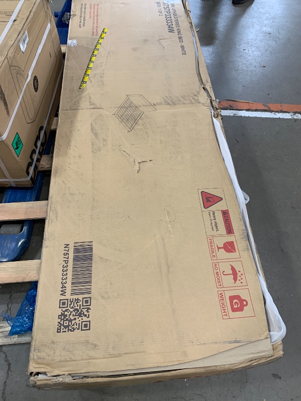 Photo 1 of ***BOX 1 OF 2 ONLY***Merax King Size Upholstered Platform Bed with Boucle Thick Headboard, Solid Wood Anchor Legs, No Box Spring Needed, White