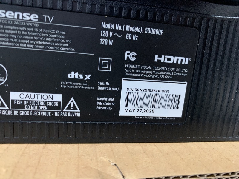 Photo 1 of *PARTS ONLY* Hisense 50-Inch Class H5 Series 4K UHD HDR Google Smart TV (50H5BG, 2025 Model) - Dolby Vision Gaming, HDR 10, Motion Rate 120, AI Upscaler, DTS Virtual X, Game Mode Plus, Google Assistant Built-in