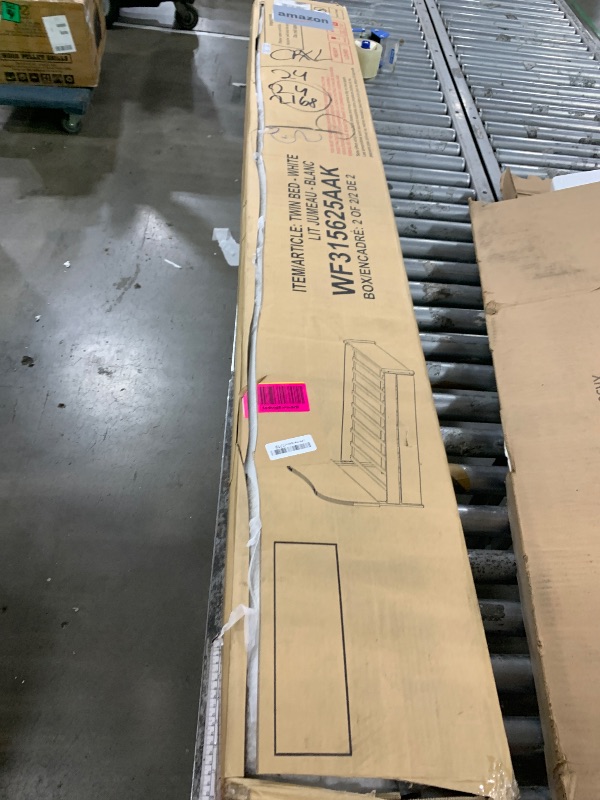 Photo 1 of *INCOMPLETE* Merax Twin Size Upholstered Platform Bed with Wood Supporting Feet and Twin Size Trundle, White