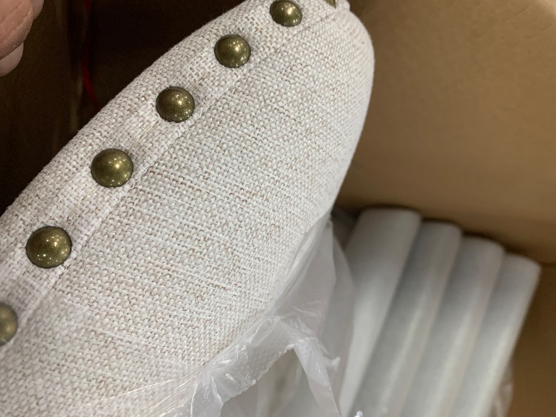 Photo 1 of ""Three stools only"""" Counter Height Barstools 26 inch Upholstered Button Tufted Swivel Bar Stools with Back and Wood Legs for Kitchen Island,Set of 4,Beige Fabric-Nailhead Trim