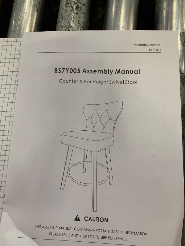 Photo 1 of ""Three stools only"""" Counter Height Barstools 26 inch Upholstered Button Tufted Swivel Bar Stools with Back and Wood Legs for Kitchen Island,Set of 4,Beige Fabric-Nailhead Trim