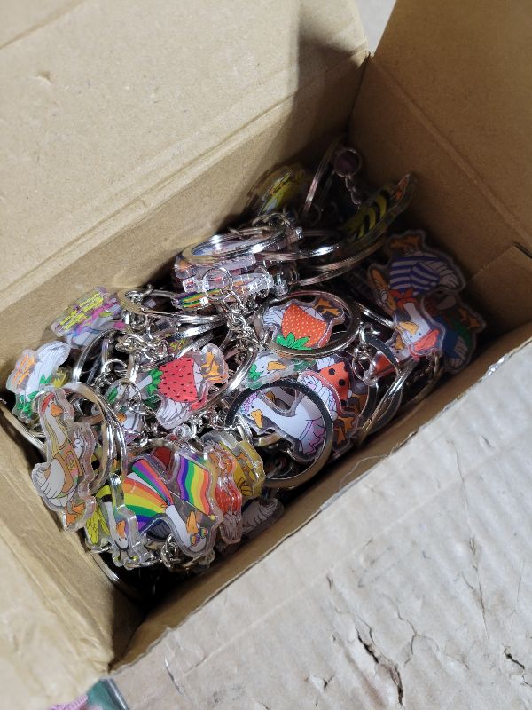 Photo 1 of 100 Pcs Silly Goose Keychains Bulk, Cute Funny Acrylic Silly Goose Duck Keychains, Valentine's Day Gifts for Animal Lovers, Tropical Carnival Birthday Party, Classroom Rewards, Goodie Bag Fillers