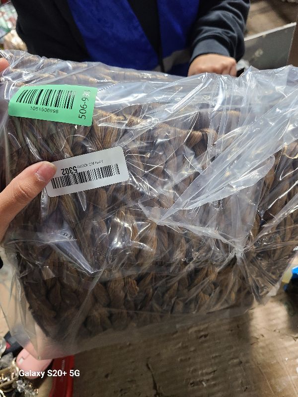 Photo 1 of 28in Christmas Tree Collar - Woven Hyacinth Tree Collars for Artificial Trees - Rattan Rustic Farmhouse Basket for Tree Base Cover with Cord Cut-Out for 6ft 7.5ft Tree (Brown)