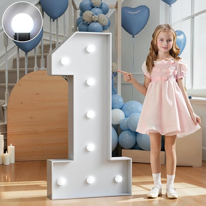 Photo 1 of **MSRP 16.99**Marquee Numbers 3 Feet Tall Big Light Up Numbers First 1st 21st Wild One Happy Birthday Decorations White Anniversary Party Decor Large Cardboard Prop Backdrop Sign 1