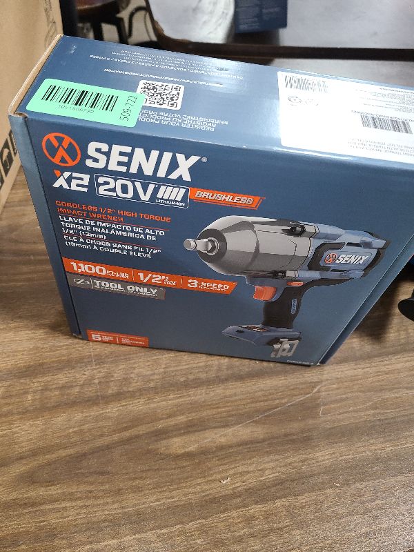 Photo 1 of SENIX 1/2'' Cordless Impact Wrench, Compatible with X2 20 Volt Max* Battery, Brushless Motor, 750 ft-lbs Max Torque, 1800rpm Max, 3-Speed, with Belt Clip, Tool Only, Battery Not Included (PDWX2-M3-0)