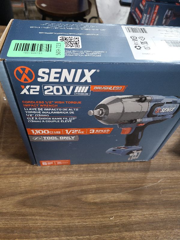 Photo 1 of SENIX 1/2'' Cordless Impact Wrench, Compatible with X2 20 Volt Max* Battery, Brushless Motor, 750 ft-lbs Max Torque, 1800rpm Max, 3-Speed, with Belt Clip, Tool Only, Battery Not Included (PDWX2-M3-0)