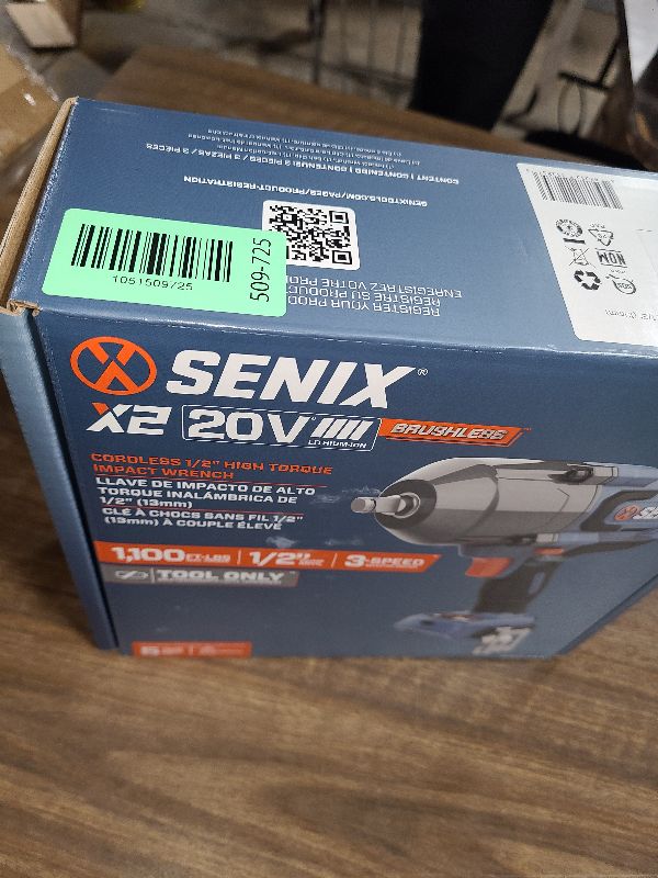Photo 1 of SENIX 1/2'' Cordless Impact Wrench, Compatible with X2 20 Volt Max* Battery, Brushless Motor, 750 ft-lbs Max Torque, 1800rpm Max, 3-Speed, with Belt Clip, Tool Only, Battery Not Included (PDWX2-M3-0)