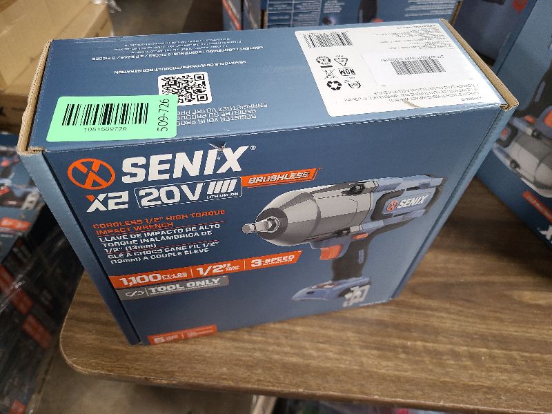 Photo 1 of SENIX 1/2'' Cordless Impact Wrench, Compatible with X2 20 Volt Max* Battery, Brushless Motor, 750 ft-lbs Max Torque, 1800rpm Max, 3-Speed, with Belt Clip, Tool Only, Battery Not Included (PDWX2-M3-0)