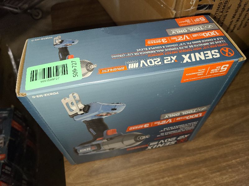 Photo 1 of SENIX 1/2'' Cordless Impact Wrench, Compatible with X2 20 Volt Max* Battery, Brushless Motor, 750 ft-lbs Max Torque, 1800rpm Max, 3-Speed, with Belt Clip, Tool Only, Battery Not Included (PDWX2-M3-0)