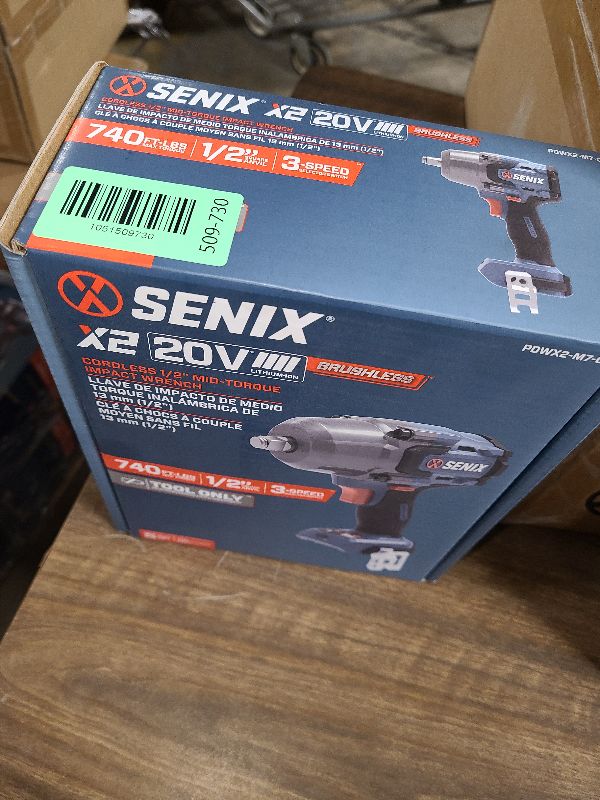 Photo 1 of SENIX 20 Volt Max* 1/2" Cordless Impact Wrench, 550 ft-lbs. Max Torque, 4000 RPM Max, 3 Speed Mode, Brushless Motor - Includes Belt Clip, Tool Only, Battery Not Included (PDWX2-M7-0)