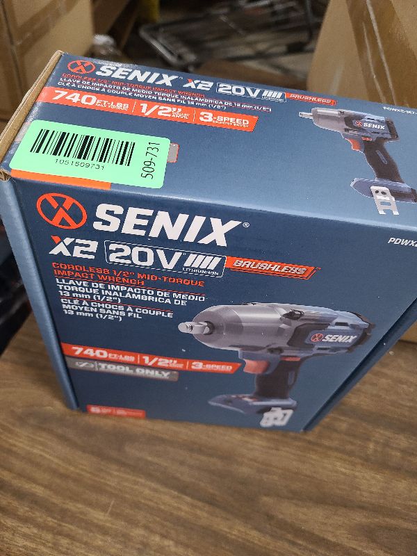 Photo 1 of SENIX 20 Volt Max* 1/2" Cordless Impact Wrench, 550 ft-lbs. Max Torque, 4000 RPM Max, 3 Speed Mode, Brushless Motor - Includes Belt Clip, Tool Only, Battery Not Included (PDWX2-M7-0)