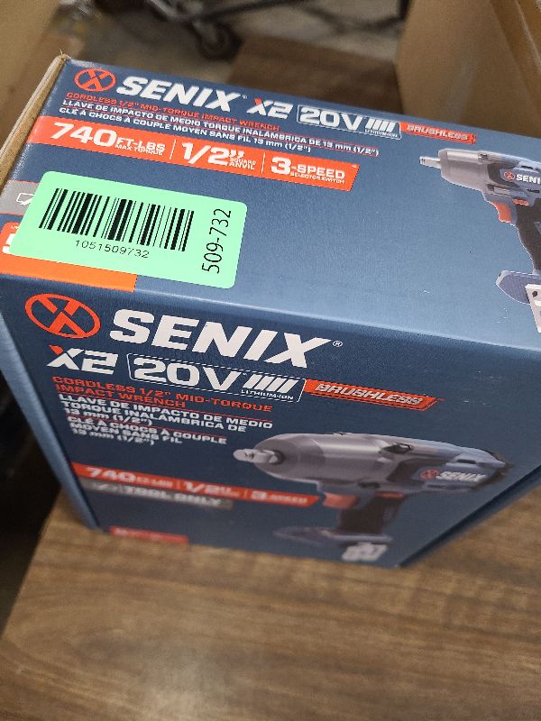 Photo 1 of SENIX 20 Volt Max* 1/2" Cordless Impact Wrench, 550 ft-lbs. Max Torque, 4000 RPM Max, 3 Speed Mode, Brushless Motor - Includes Belt Clip, Tool Only, Battery Not Included (PDWX2-M7-0)