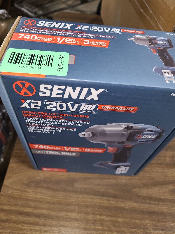Photo 1 of SENIX 20 Volt Max* 1/2" Cordless Impact Wrench, 550 ft-lbs. Max Torque, 4000 RPM Max, 3 Speed Mode, Brushless Motor - Includes Belt Clip, Tool Only, Battery Not Included (PDWX2-M7-0)