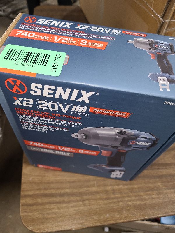 Photo 1 of SENIX 20 Volt Max* 1/2" Cordless Impact Wrench, 550 ft-lbs. Max Torque, 4000 RPM Max, 3 Speed Mode, Brushless Motor - Includes Belt Clip, Tool Only, Battery Not Included (PDWX2-M7-0)