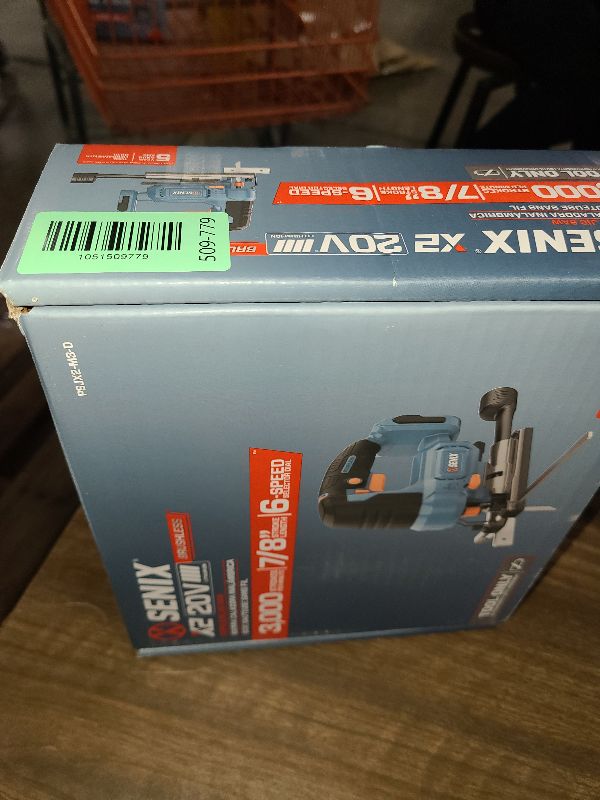 Photo 1 of SENIX 20V Max Cordless Jigsaw (Bare Tool Only), Jigsaw Cut Off Tool with Brushless Motor, 3000SPM, 6-Speed & 4-Orbital Settings, 45° Bevel Cuts, Includes Blades for Straight/Curved/Circular Cutting