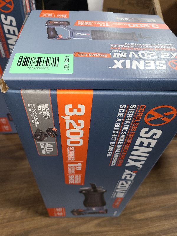 Photo 1 of SENIX X2 20 Volt Max* 1-Inch Compact Reciprocating Saw Power Tool Set, Variable Speed, 3200 SPM Max, Quick Blade Release, 3-Mode LED Light, Includes Battery and Charger (PSRX2-M3)