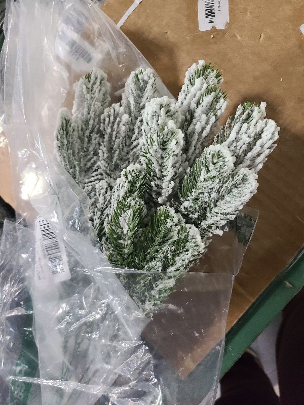 Photo 1 of 12Pcs Snowy Artificial Pine Needles - Branches Twigs 10.6" Frosted Pine Picks Greenery Stems for Crafts, Wreaths, Garlands - Holiday Decor