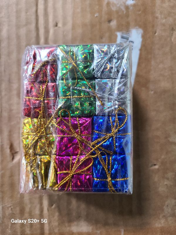 Photo 1 of 24 Pcs Shiny Christmas Mini Boxes Ornaments 1“ Assorted Colors Metallic Foil Wrapped Christmas Tree Decor Gift for Christmas Tree Hanging Decorations