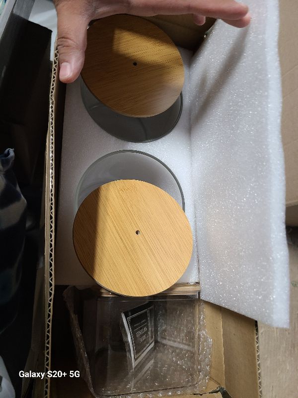 Photo 1 of 2+1 Pack Glass Laundry Pods Container & Acrylic Dryer Sheet Holder, Clear Laundry Room Organization Containers with Bamboo Lids & Labels, Powder Laundry Detergent Container for Scent Booster, Powder