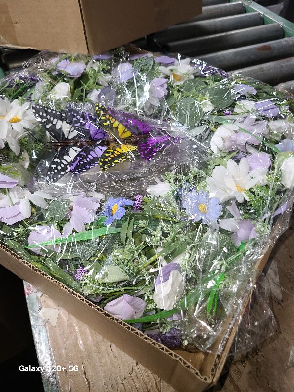 Photo 1 of 24 Inch Spring Wreath for Front Door, Artificial Summer Wreath with Daisy Lavender and Green Eucalyptus Leaves, Large Flower Wreath with Fake Butterflies for Indoor Outdoor Home Festival Decor