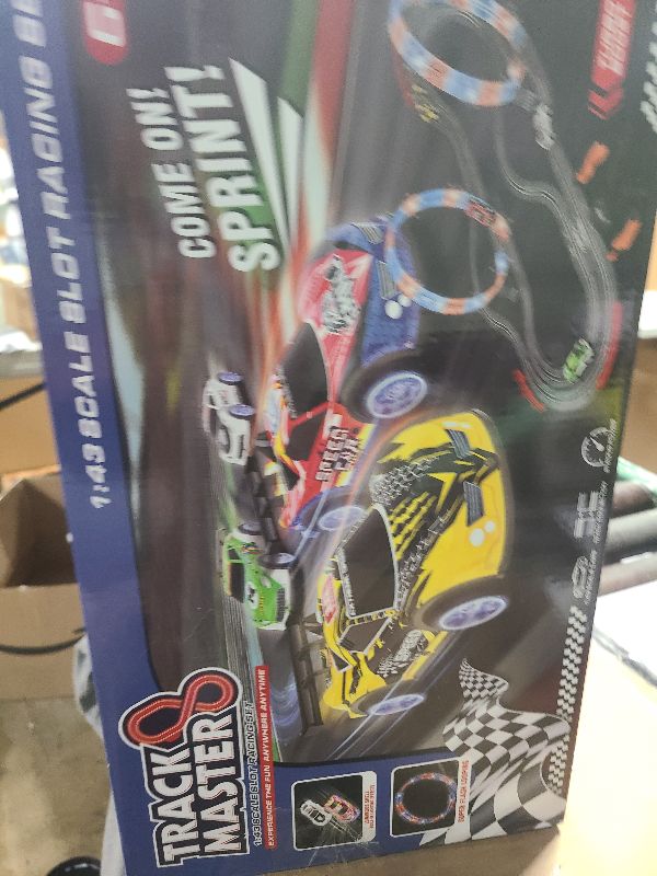 Photo 1 of 2-in-1 Slot Car Race Track Set with 4 High-Speed Cars, Electric Track, Dual Racing Game with 2 Controllers, Circular Overpass Design Featuring Flash Tracks. Toy Gift for Boys Kids Ages 4-6 6-8 8-12