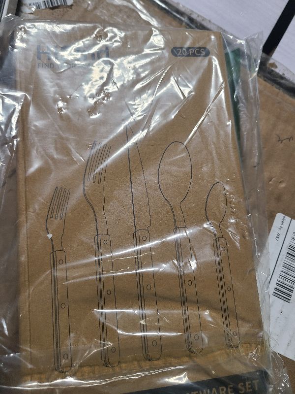 Photo 1 of 20 Piece for 4 Wood Handle Silverware Set, HIFIND Mirror Polished Flatware Sets, Stainless Steel Cutlery Set Including Knife Spoons and Forks Set, Acacia Wood Handle