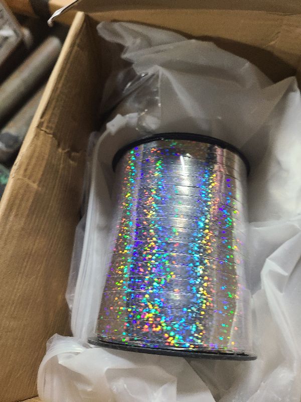 Photo 1 of 24 Pcs Balloon Weights Metallic Anchor Balloon Holder for Helium Balloons Heavy Table Weights and 1 Roll Iridescent Crimped Ribbon for Birthday Wedding Halloween Christmas Party(Silver, White)