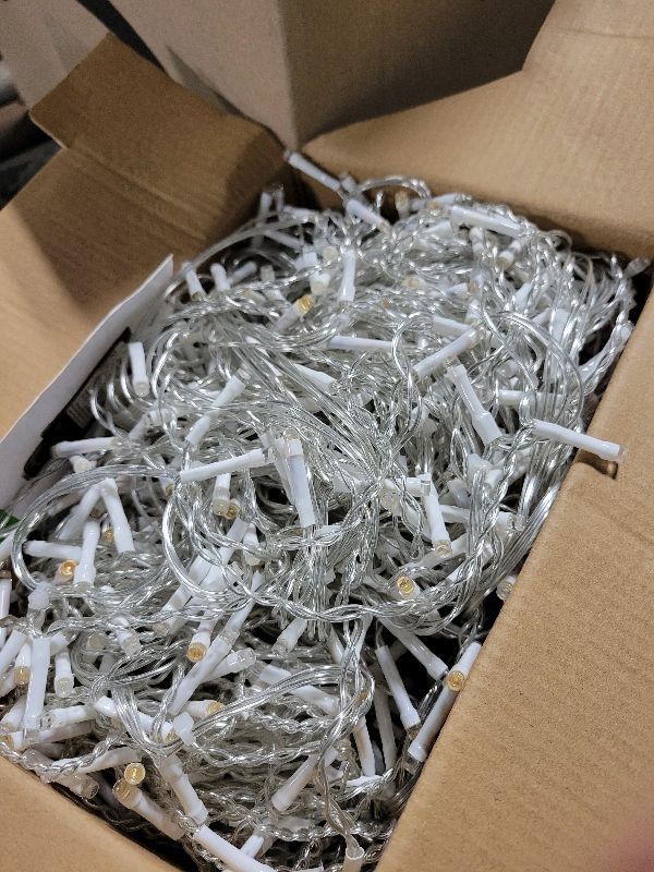 Photo 1 of 131 FT 1280 LED Christmas Lights Outdoor Decorations Super Long Clear Wire String Lights Plug in 240 Drops 8 Modes Memory Timer Curtain Fairy Lights Waterproof for Holiday Wedding Party-Warm White