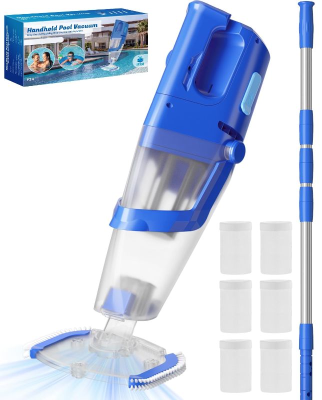 Photo 1 of Cordless Handheld Pool Vacuum Cleaner with Telescopic Pole, 26.5 GPM Powerful Suction, Longer 1H Runtime, Portable Pool Vacuums for Above Ground/Inground Pools, Hot Tubs, Spas