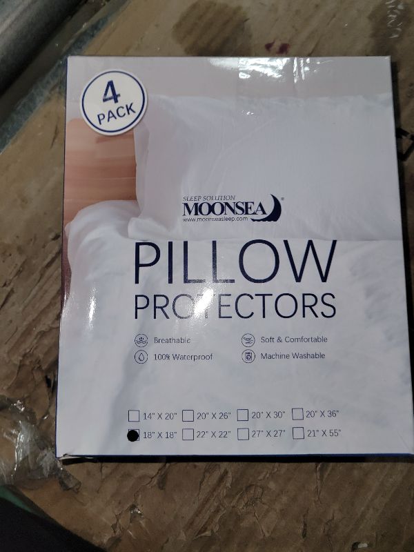 View 2 of 18"x18" Waterproof Pillow Covers Set of 4 for Square Throw Pillow 18x18 Inch, White Zippered Pillow Protector, Feather Proof Pillow Case Protector(Only Covers)