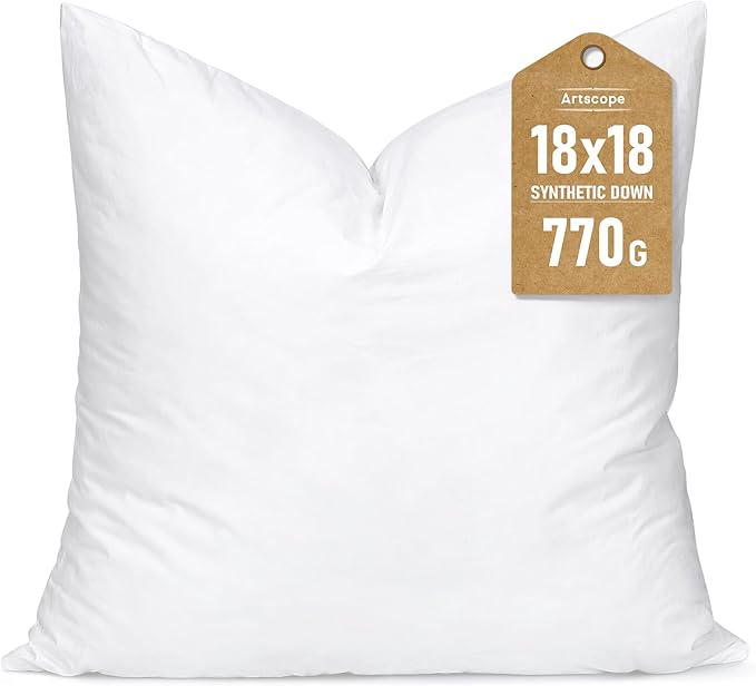 Photo 1 of **MSRP 15.99**Artscope Synthetic Down Pillow Insert, 18x18 Down Alternative Throw Pillow Insert. Ultra Soft Fluffy Sleeping Pillow with 100% Cotton Cover, Decorative Pillow